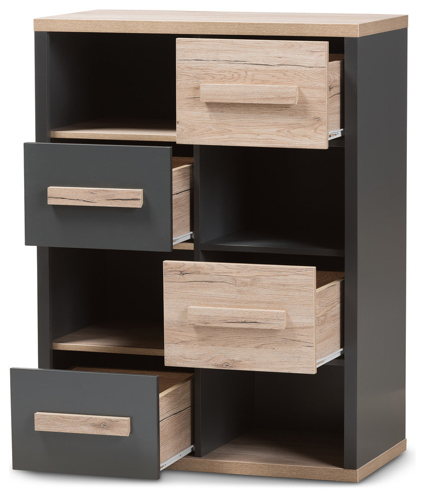 Pandora Modern Dark Gray and Light Brown Two-Tone, 4-Drawer Storage Cabinet