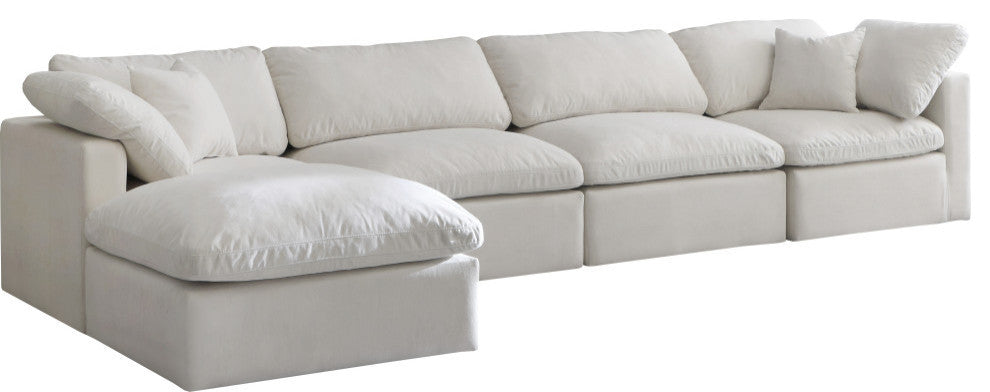 Plush Velvet / Down Standard Comfort L-Shaped Modular Sectional, Cream, 5-Piece: 2 Armless Chair, 2 Corner Chair, 1 Ottoman