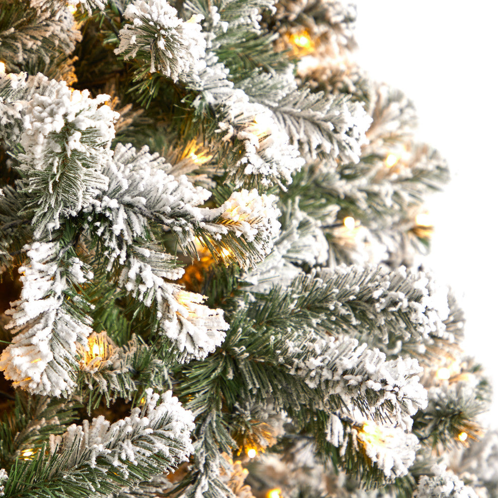 9' Flocked West Virginia Fir Artificial Christmas Tree With 650 Clear LED Lights