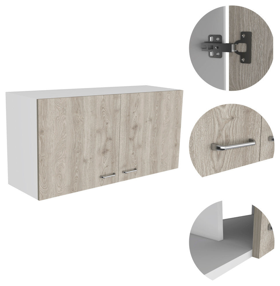 Oklahoma Wall Cabinet with 2 Inner Shelves, White/ Light Gray
