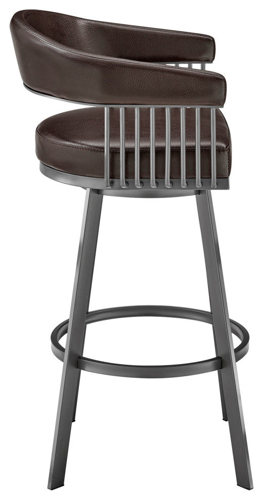26" Mod Chocolate Faux Leather Java Brown Finish Swivel Bar Stool