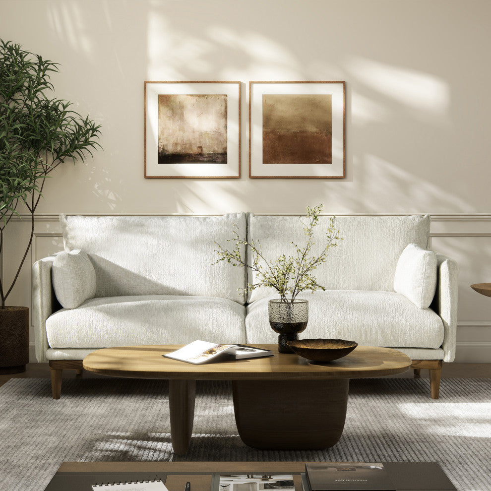 Haven 83" Oak Wood Flange Arm Sofa, Marled Gray Chenille