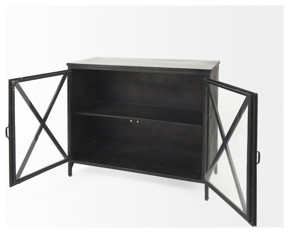 Rustic Black Metal Cabinet With Glass Doors
