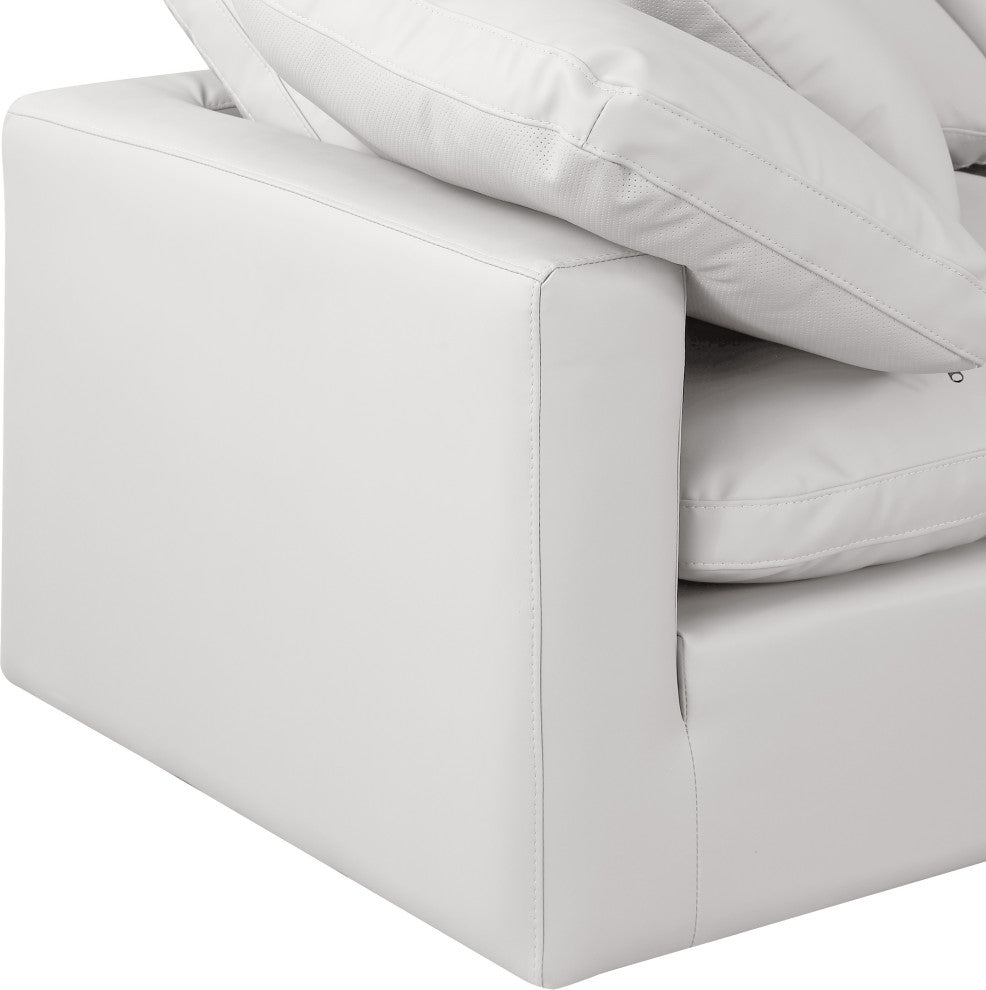 Indulge Upholstered Modular Sofa, Cream, 4-Piece: 2 Armless Chair, 2 Corner Chair, Fiber Stuffed Vegan Leather