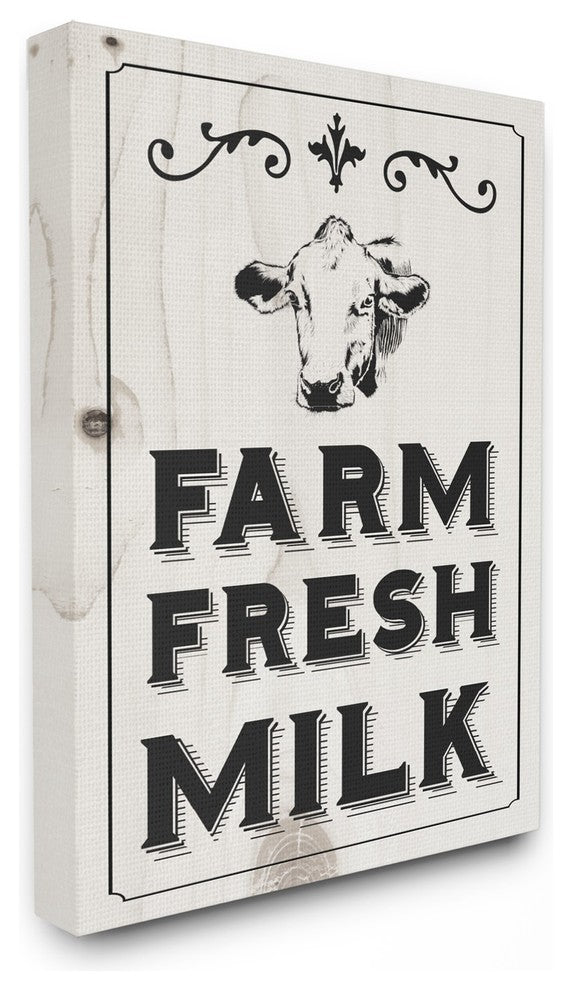 Black & White Farm Fresh Country Milk Cow Canvas Wall Art, 24"x30"