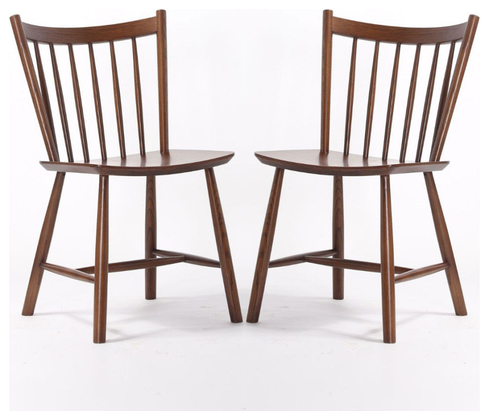 Elite Living Vincent, Set of 2, Solid Wood Dining Chairs, Walnut Brown