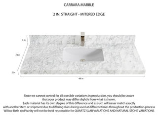 Austin 48 Single Sink Bath Vanity in Light Natural Teak 2" Carrara Marble