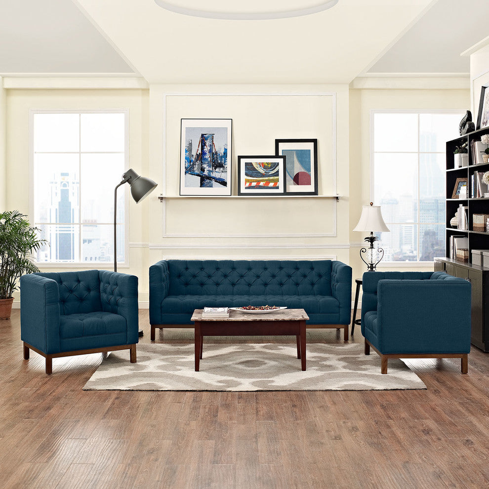 Modern Azure Panache Living Room Set Upholstered Fabric, 3-Piece Set