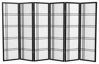 5' Tall Double Cross Shoji Screen, Black, 6 Panels
