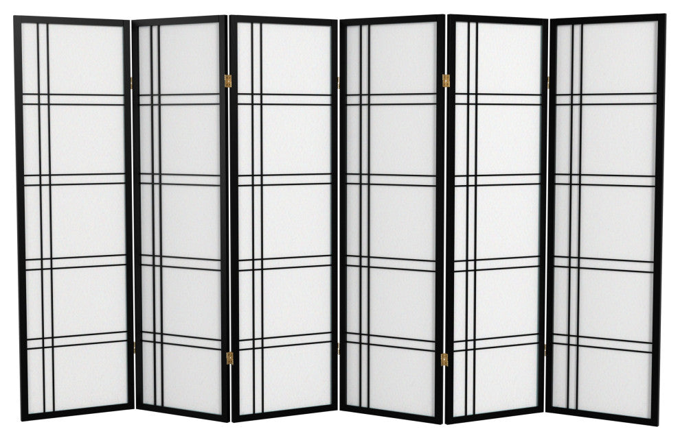 5' Tall Double Cross Shoji Screen, Black, 6 Panels