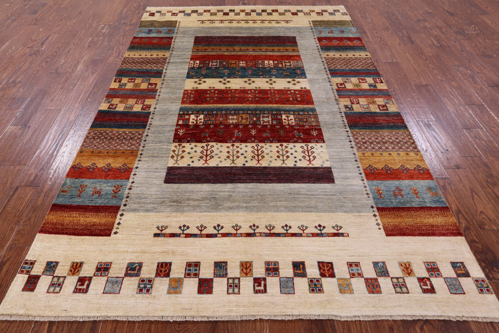 Tribal Persian Gabbeh Handmade Rug 6' 6" X 9' 11" Q9756