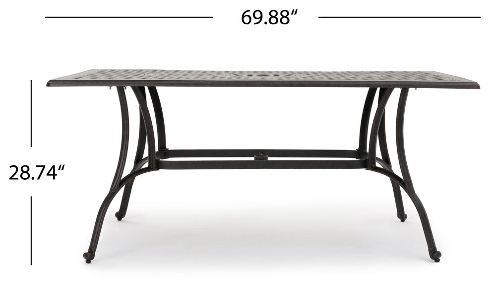 GDF Studio 7-Piece Fonzo Outdoor Bronze Cast Aluminum Rectangular Dining Set