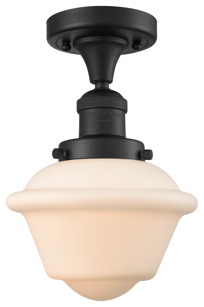 1-Light Oxford 11" Semi-Flush Mount, Matte Black, Glass: Matte White Cased