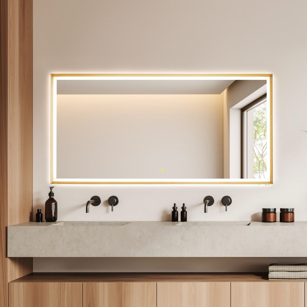 Apollo Anti-Fog Dimmable Vanity, LED Lighted Wall Mirror, Brushed Gold, 72"