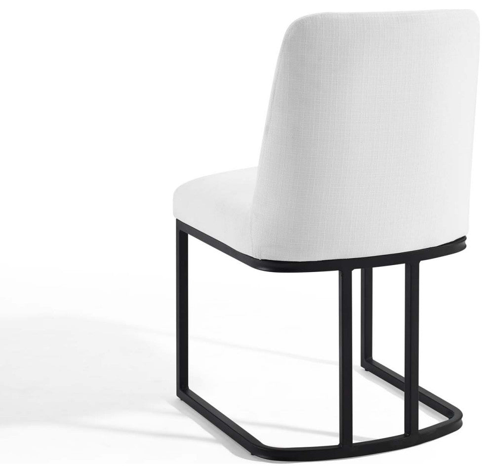 Side Dining Chair, Set of 2, Fabric, Metal, Black White, Cafe Bistro Restaurant