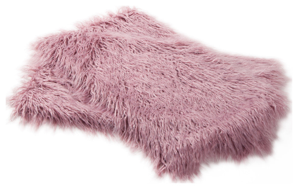 Mongolian Faux Fur Pillow Shell Set, Lilas, 14"x26"