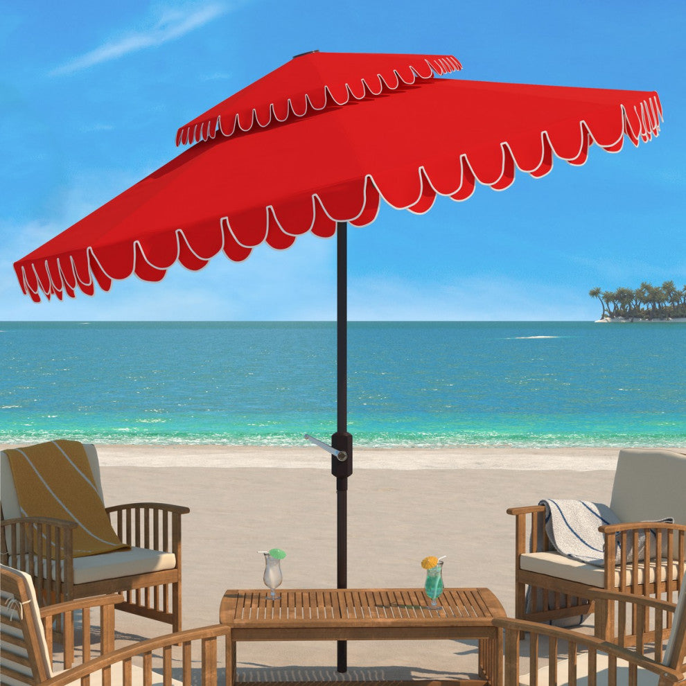 Safavieh Outdoor Elegant Valance 9ft Double Top Umbrella Red