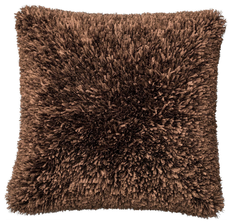100% Polyester Double-Sided Ribbon Shag Decorative Throw Pillow by Loloi Brown