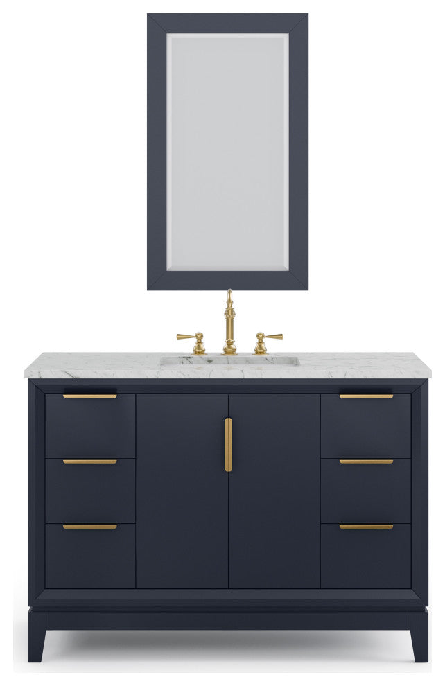 Elizabeth 48" Single Sink Carrara White Marble Vanity, Monarch Blue
