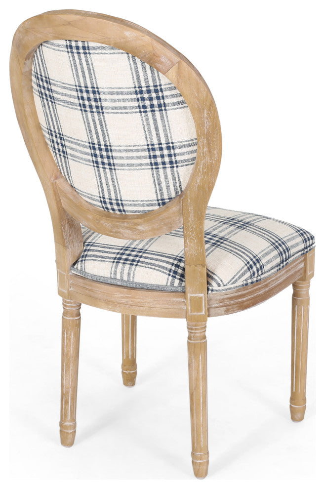 Lariya French Country Fabric Dining Chairs (set Of 2), Dark Blue Plaid