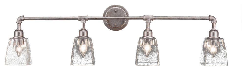 Vintage 4-Light Bath Bar, Aged Silver Finish, 4.5" Clear Bubble Glass
