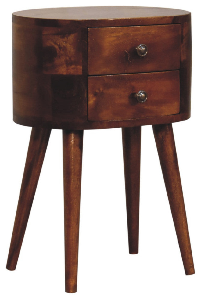 Mini Chestnut Rounded Nightstand Table