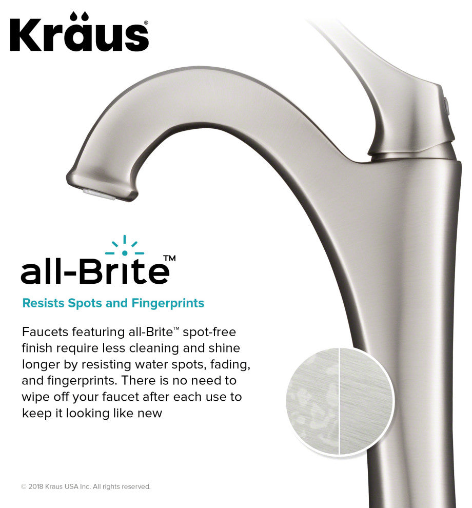 Kraus Arlo Single Handle Vessel Faucet, Pop Up Drain, Spot-Free SS, Set of 2