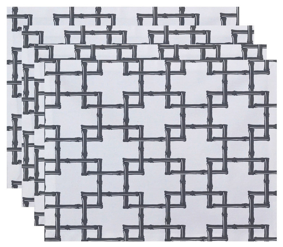 18"x14" Bamboo 2, Geometric Print Placemat, Gray, Set of 4