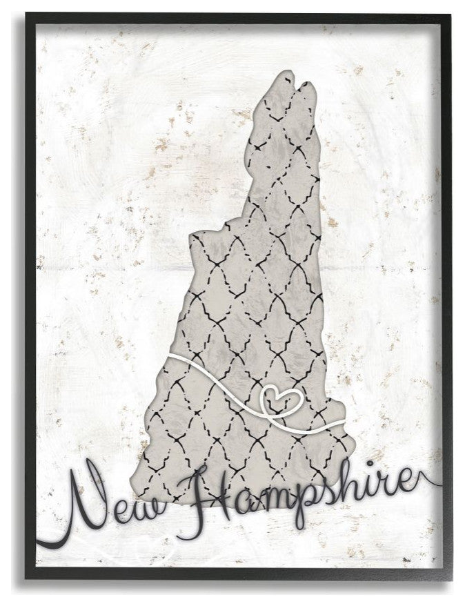 Stupell Industries New Hampshire Patterned Grey US State Design, 24 x 30