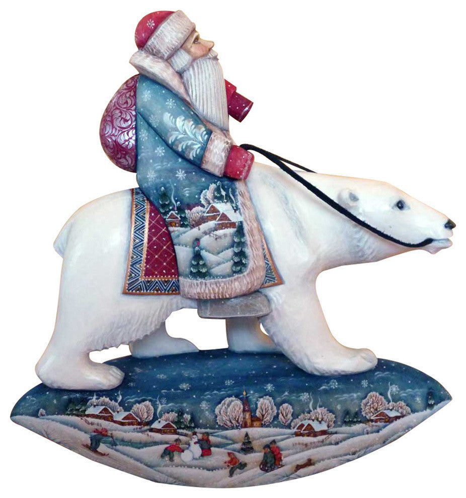 Polar Bear Santa, Woodcarved Figurine