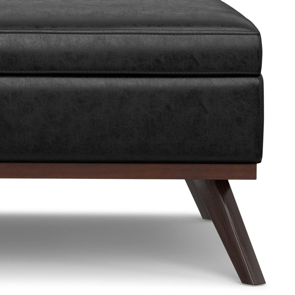 Owen XL Square Coffee Table Storage Ottoman, Distressed Black, 41"