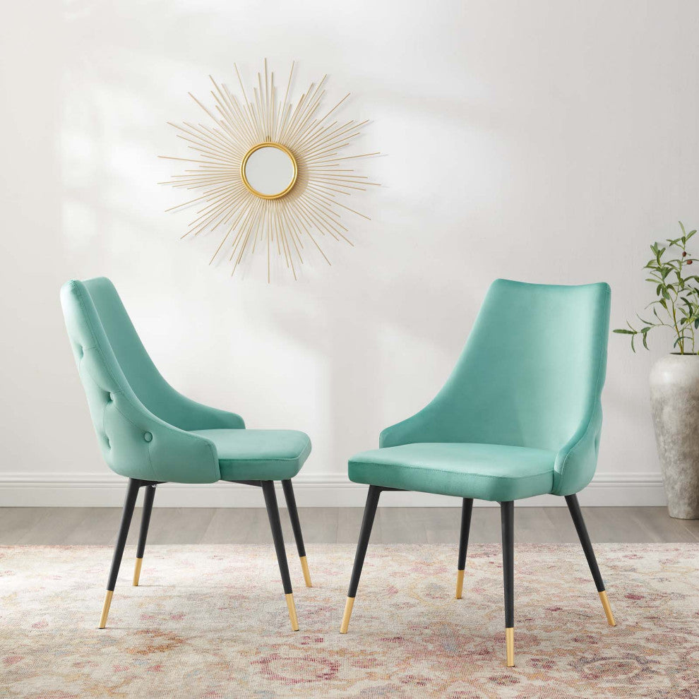 Side Dining Chair, Set of 2, Velvet, Blue, Modern, Bistro Restaurant Hospitality