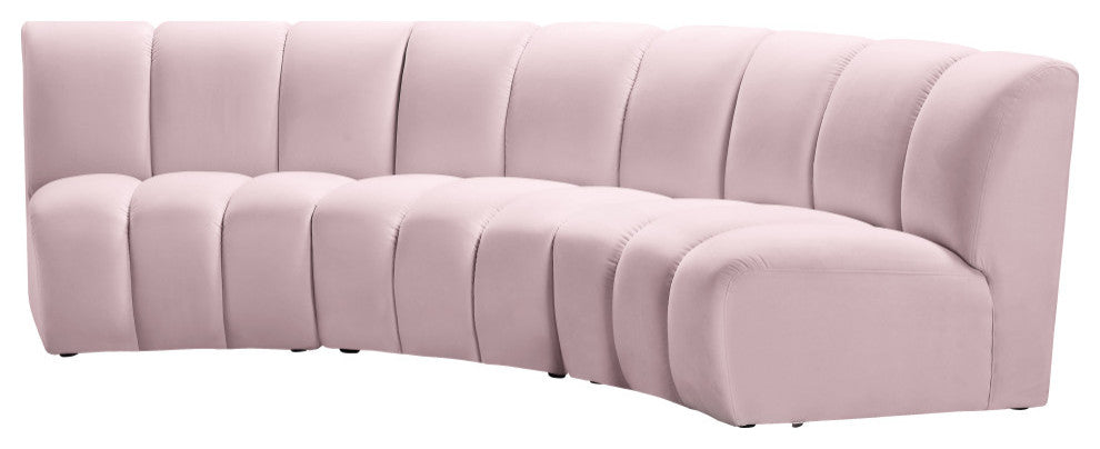 Infinity Channel Tufted Velvet Modular Chair, Pink, 3 Piece
