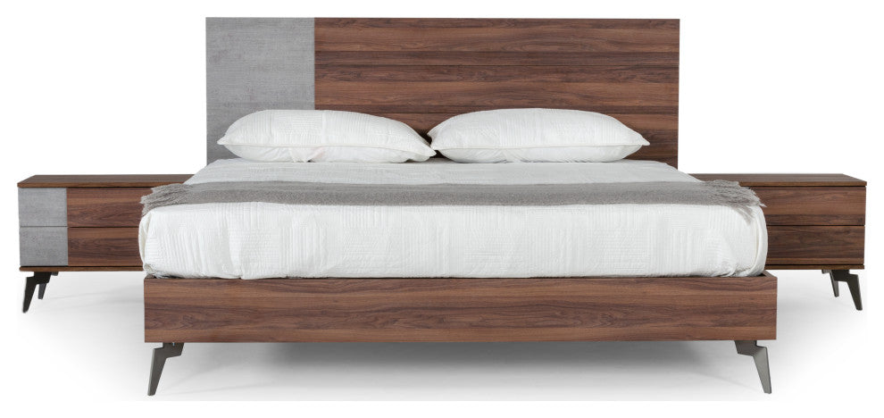 Nova Domus Palermo Italian Faux Concrete and Noce Bodrum Bed, Eastern King