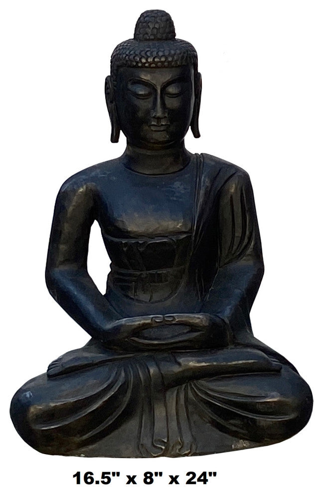 Chinese Black Color Stone Carved Sitting Buddha Amitabha Shakyamuni Statue cs596