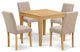 5Pc Square 36" Table And Four Parson Chair, Oak Leg And Linen Fabric Light Fawn