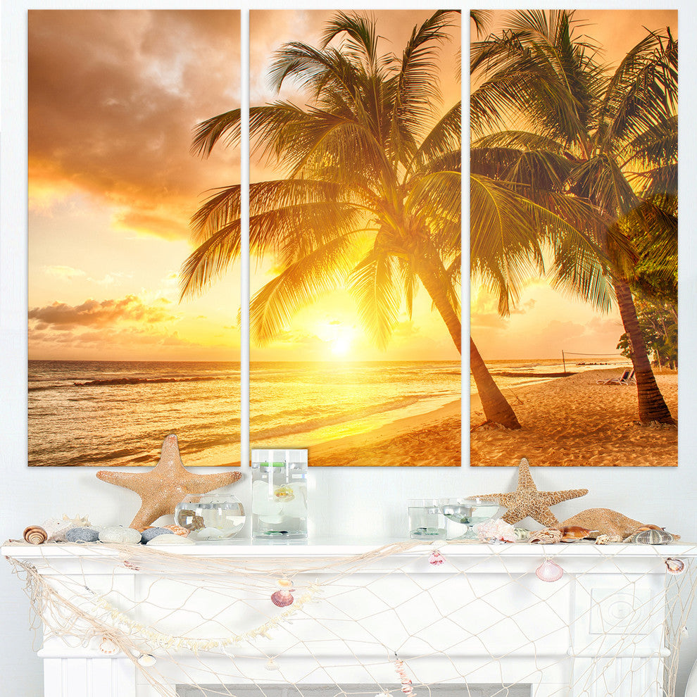 "Bright Sunset at Barbados Island" Metal Wall Art, 3 Panels, 36"x28"