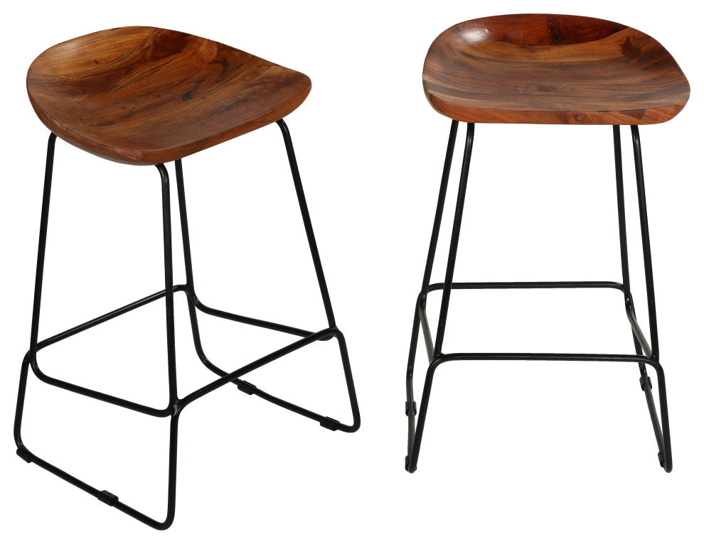 Bare Decor Dumas Solid Wood Barstool 30"H, Black Metal Base, Set of 2
