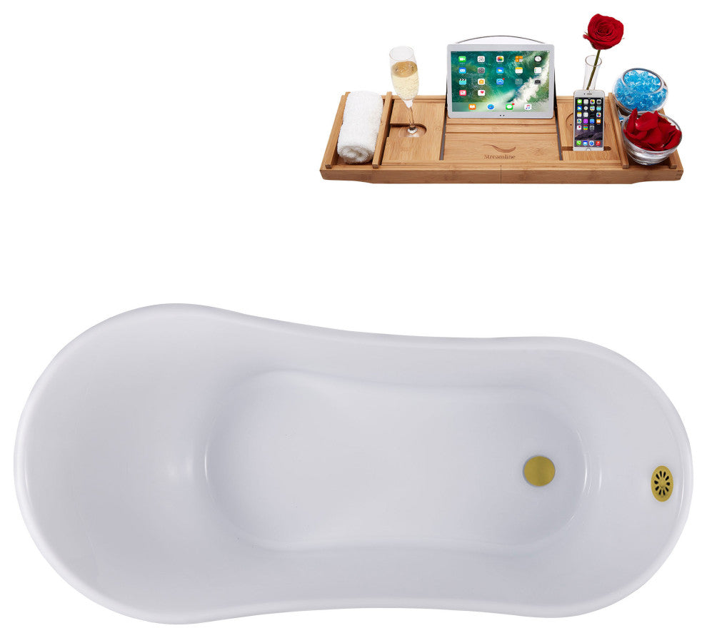 63" Streamline N353BL-BGL Soaking Clawfoot Tub and Tray With External Drain