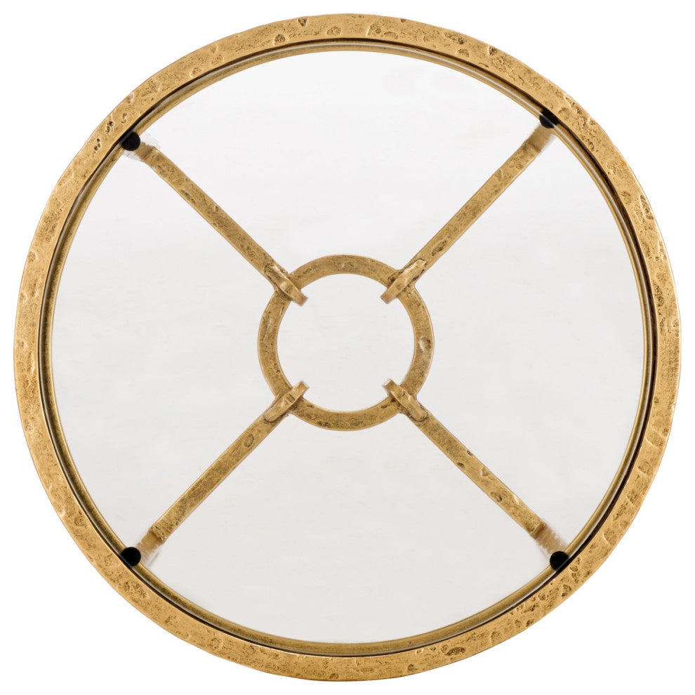 Safavieh Couture Tauri Metal Round Accent Table, Brass/Clear