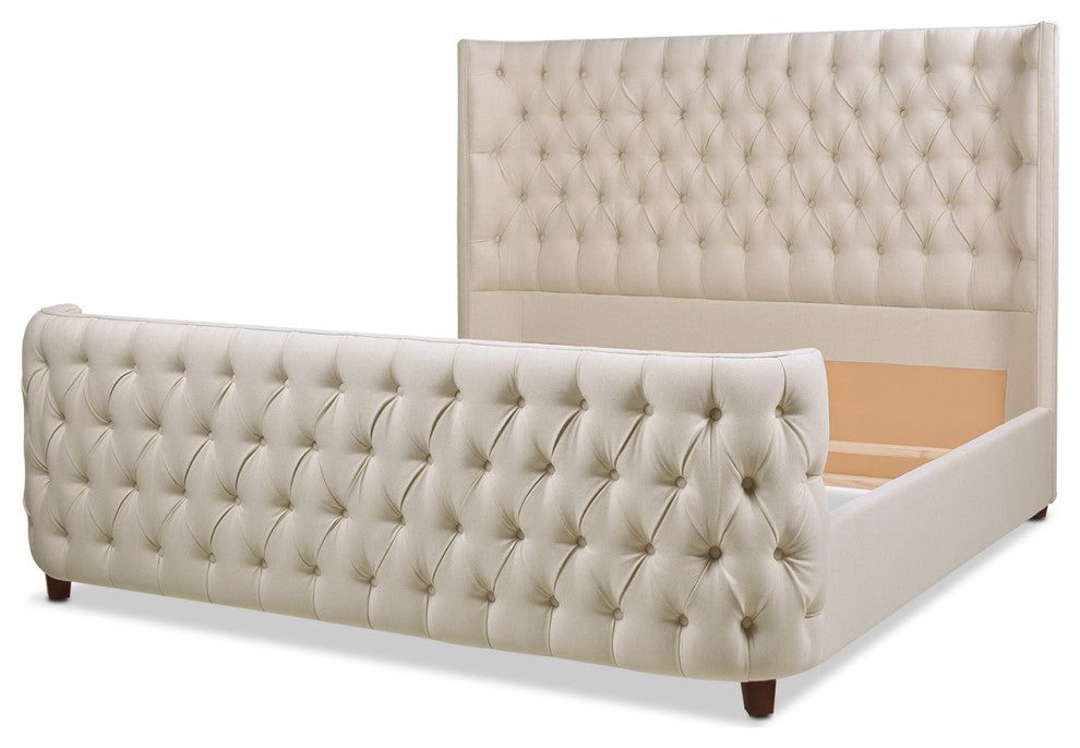 Brooklyn Tufted Sheltered Wingback Panel Bed, Light Beige, King