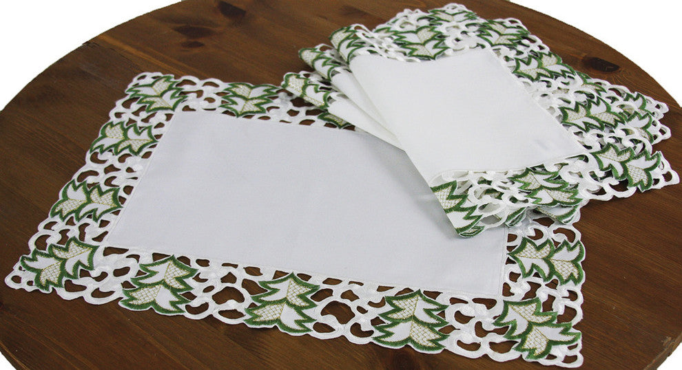 Tannenbaum Embroidered Cutwork Christmas Placemats, 14"x20", Set of 4