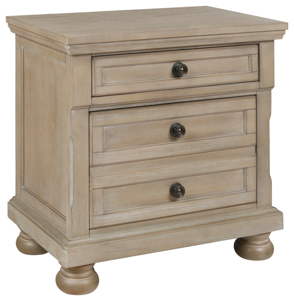 Benzara BM220427 3 Drawer Wooden Nightstand With Round Knobs, Weathered Brown
