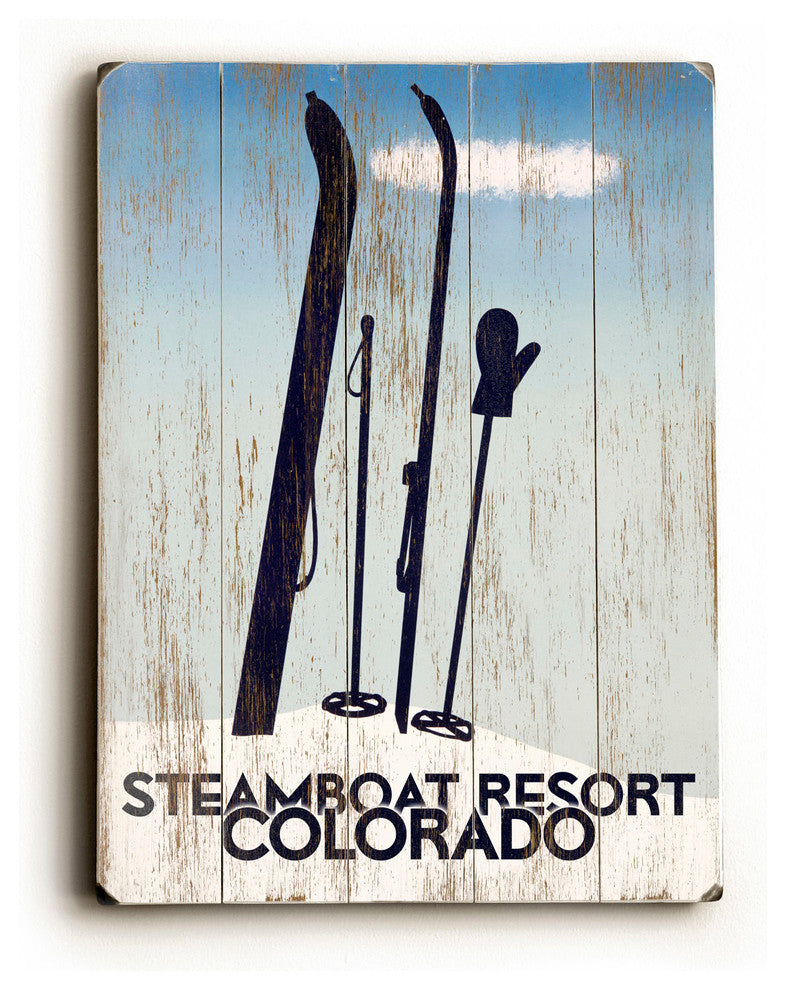 "Rustic Ski In Snow", Planked Wood Wall Decor By Posters Please, 12"x16"