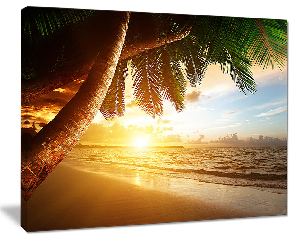 "Beautiful Beach Under Palms" Modern Seashore Canvas Art, 40"x30"