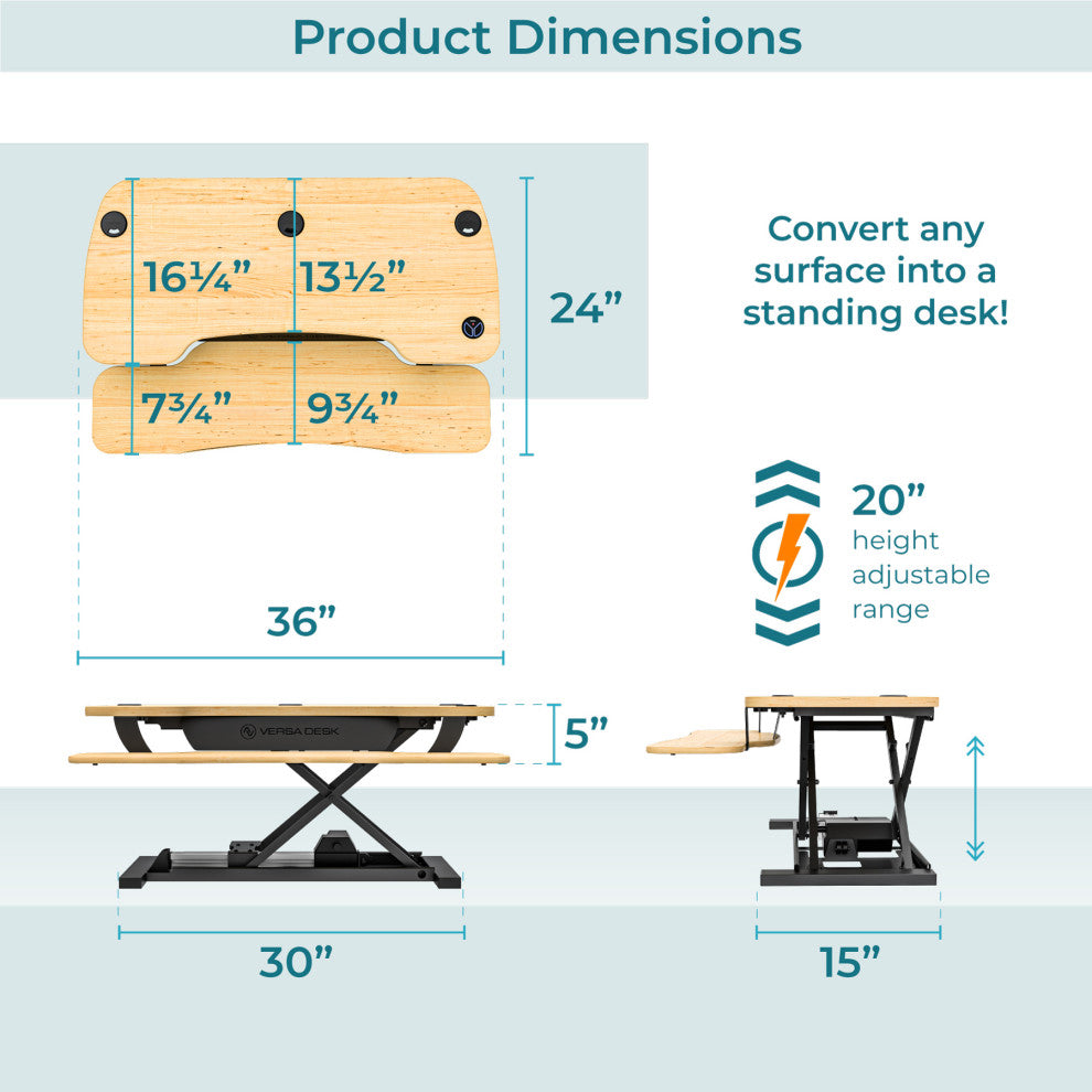 VersaDeskÂ® PowerProÂ® Electric Height Adjustable Standing Desk Converter, Maple, 48''