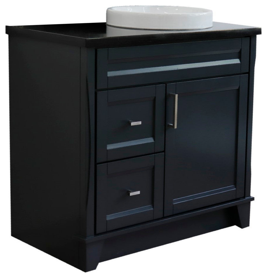 37" Single Sink Vanity, Dark Gray Finish With Black Galaxy Granite