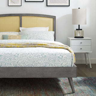 Sierra Cane and Wood Full Platform Bed With Splayed Legs Gray