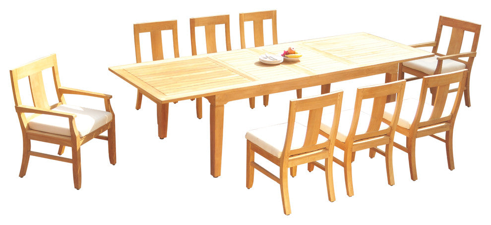 9-Piece Outdoor Teak Dining Set: 122" Extension Rectangle Table, 8 Osbo  Chairs
