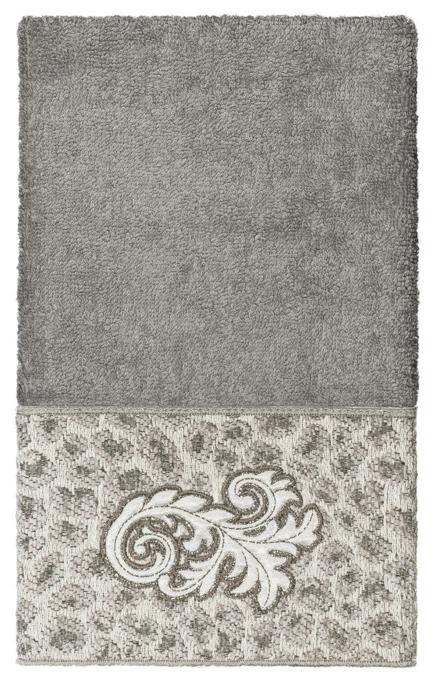 Linum Home Turkish Cotton April 3-Piece Embellished Towel Set, Dark Gray